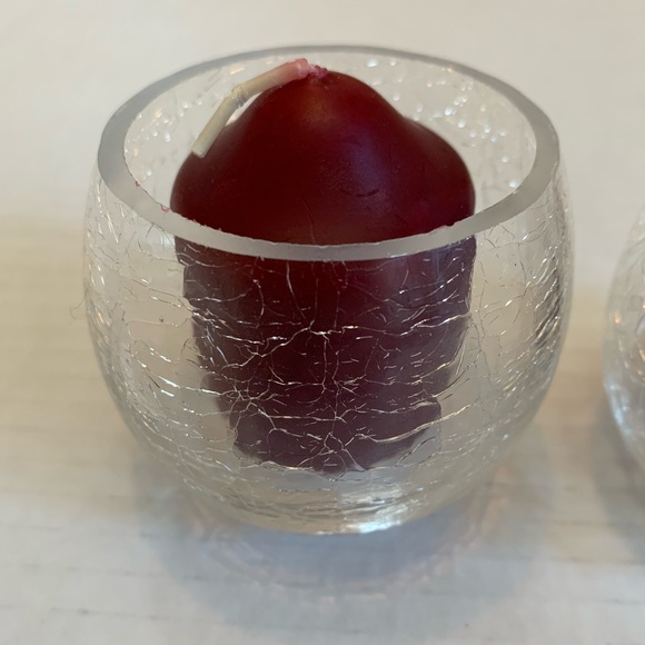 Crackle Glass Clear Candle Holders, set of two with Candles. - Picture 2 of 7